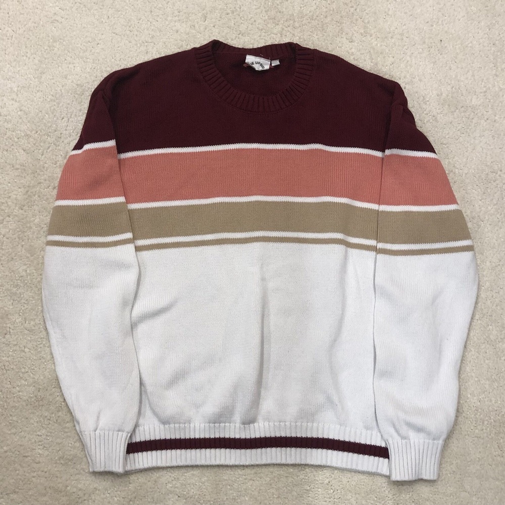 Evereve The Upside Womens M Boo Knit Pullover Cotton Crew Neck Stripe Sweater